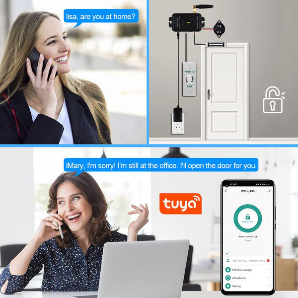 ReaIOKbii Tuya Complete Access Control System Kit, 433MHz Remote Controller Door Opener, 180kg Magnetic Lock, 30m Remote Transmitters