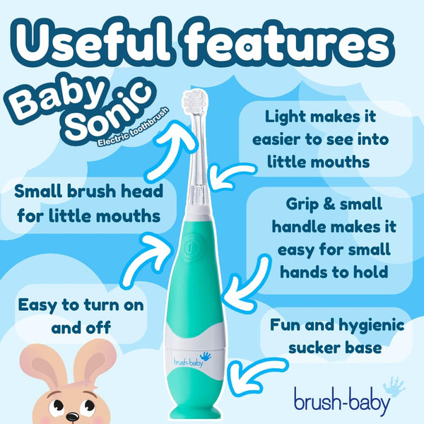 New brush-baby BabySonic Electric Toothbrush for Toddlers, Battery Powered, Extra Soft Bristles for Gentle Cleaning, for Ages 0-3