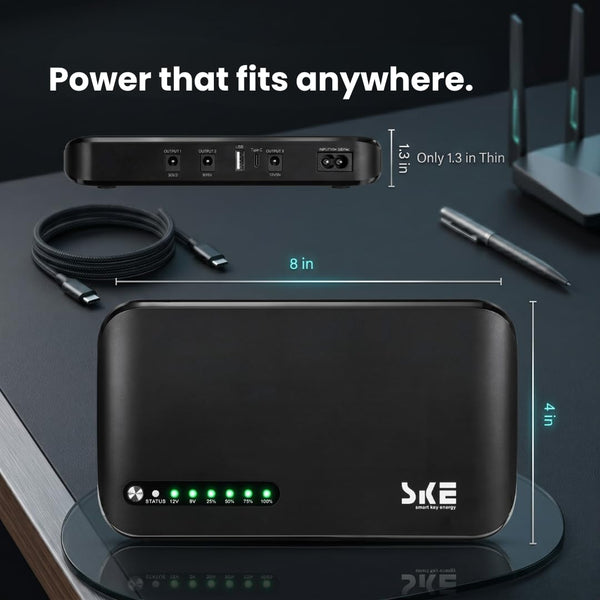 SKE Mini UPS UK DC20000mAh Battery Backup & Surge Protector UK Uninterruptible Power Supply for Router Modem USB Type-C Mini UPS 5V/9V/12V