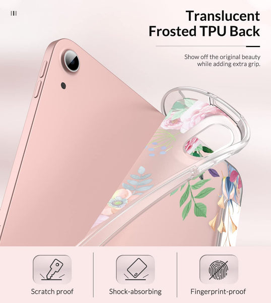 MoKo for iPad Air 11 Inch Case M4/M3/M2 2026/2025/2024, iPad Air 5th/4th Generation 10.9" 2022/2020, Translucent Frosted Soft TPU Back Cover, Slim Protective Cover,Auto Wake/Sleep,Fragrant Flowers