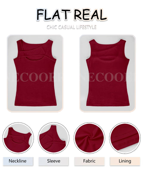 Necooer Tank Tops for Women Sleeveless Cutout Ribbed Fashion Sexy Spring and Summer Classic Slim Yoga Tops (Small,Wine)