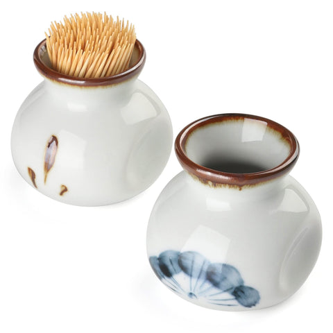 forkmannie Ceramic Toothpick Holder Jar Set of 2 Toothpick Dispenser Container Cup for Holiday Dinner Table Centerpiece Decor
