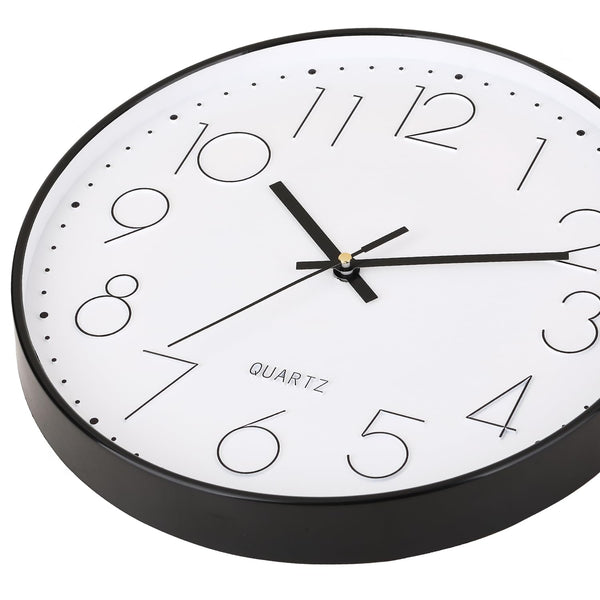 TOHOOYO Wall Clock 12 Inch Non-ticking Silent Quartz Decorative Clocks with Stereoscopic Dial Ultra-Quiet Movement Quartz for Office Classroom Home Living Room Bedroom Kitchen (Black)