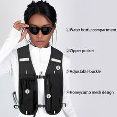 Unisex Running Vest with Phone Holder & Storage Adjustable Hydration Vest Lightweight & Breathable Running Backpack for Running Cycling Hiking (black, one size)