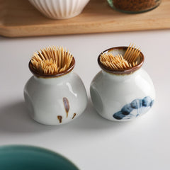 forkmannie Ceramic Toothpick Holder Jar Set of 2 Toothpick Dispenser Container Cup for Holiday Dinner Table Centerpiece Decor