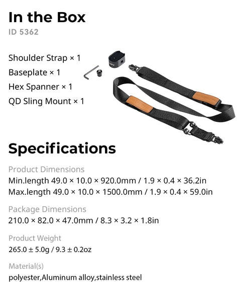 SMALLRIG Weight-Reducing Shoulder Strap Compatible with Sling Handle for DJI, Gimbal Belt with Upgraded QD Buckles for RS 4 / RS 4 Pro/RS 4 Mini/RS 3 / RS 3 Pro/RS 3 Mini/RS 2 Black - 5362