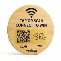 TAPiTAG Bamboo WiFi Porter – NFC Tap & QR Code WiFi Sign | Connect to WiFi in Seconds | No App Required | No Subscription | Custom Landing Page | Café, Airbnb, Hotel & Office (70mm)