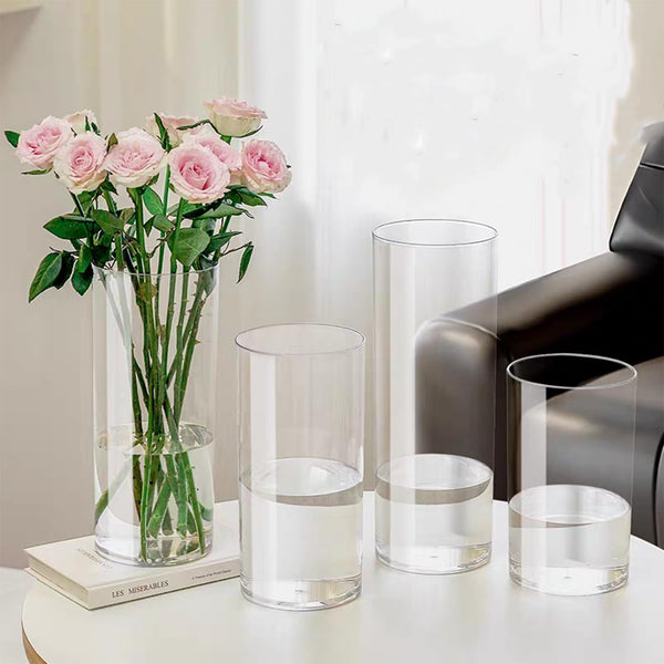 3 Pack Acrylic Cylinder Vase,25x15cm, 25x12cm and 25x10cm, Shatter-Proof Plastic Cylindrical Flower Vases for Wedding Centerpieces, Home Office Decorations, Shatter-Proof