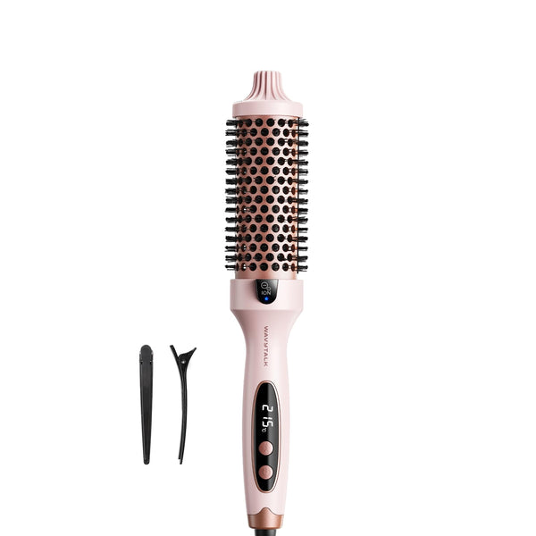 Wavytalk Thermal Brush, Blowout Boost Ionic Round Heated Hot Brush, to Make Hair Smoother & Shinier, Easy to Use, Not for Blow Drying, 38mm Barrel, 5 Temperature Settings, Dual Voltage, UK Plug, Pink