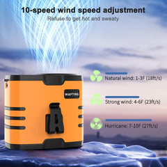 WAFTING Portable Waist Fan - 12000RPM High-Speed Belt Fan, 10-Speed Adjustable, 10000mAh Rechargeable, LED Display Shirt Air Conditioner for Camping, Hiking, and Outdoor Work(Orange)