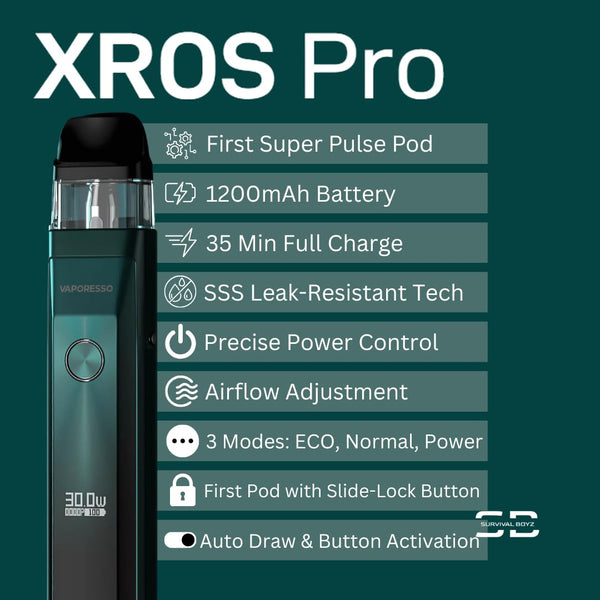 Vaporesso Xros Pro Pod Vape Kit [Blue] - Available in 9 Colours - 1200mAh Battery, 2A Fast Charging (35 Min), 30W Output, First Super Pulse Pod - Works with all XROS Pods - No Nicotine