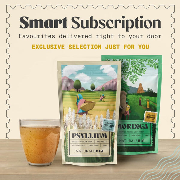 NaturaleBio Organic Psyllium Husk - 99% Purity - 200g. Pure & Natural Psyllium Seed Husks, Produced in India. High in Fibre, to be Mixed with Water, Beverages, & Juices, Vegetarian & Vegan.