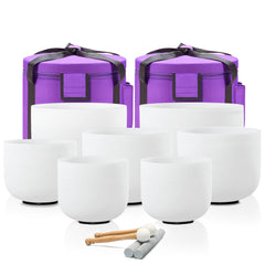 CVNC 432HZ 7-12 Inch Set of 7 Pcs Frosted Quartz Crystal Singing Bowls Set with 2 Pcs Carry Case Bags for Sound Healing Meditation