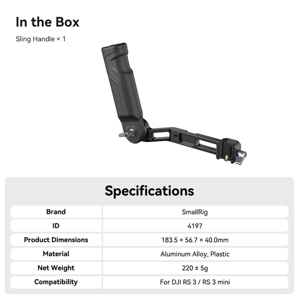 SMALLRIG Plastic Lightweight Adjustable Handle Sling Handgrip ONLY for DJI RS 3 mini/ 4 Mini Gimbal Handheld Stabilizer, with Quick Release NATO Clamp - 4197B