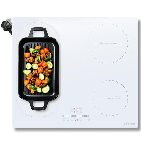 NOXTON White Induction Hob 13AMP Plug, 2800W 4 Zone Flex Induction Hobs 60cm Touch Control, with Safety Lock,White Ceramic Glass