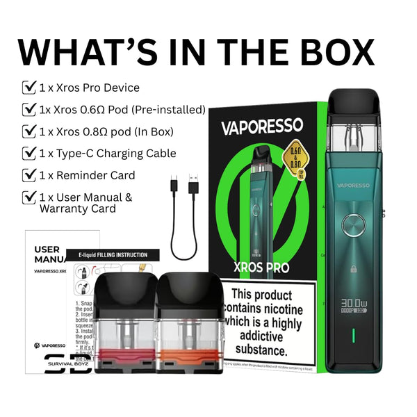 Vaporesso Xros Pro Pod Vape Kit [Blue] - Available in 9 Colours - 1200mAh Battery, 2A Fast Charging (35 Min), 30W Output, First Super Pulse Pod - Works with all XROS Pods - No Nicotine