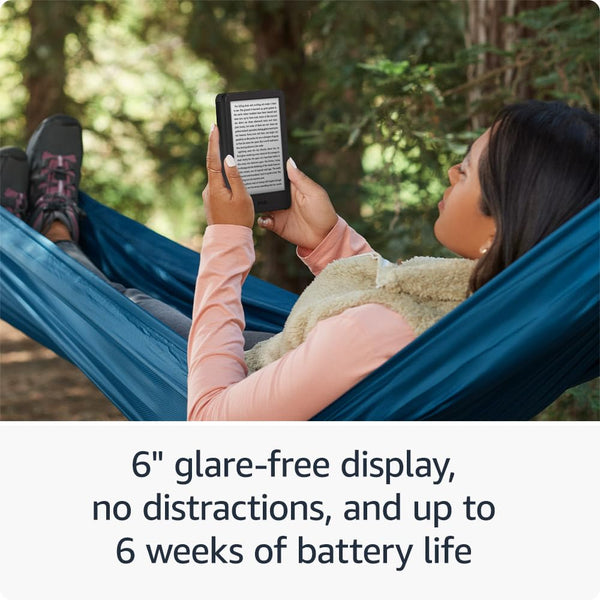 Amazon Kindle (newest gen) – Lightest and most compact Kindle with glare-free display, faster page turns, adjustable front light and long battery life – 16 GB – With Ads – Black