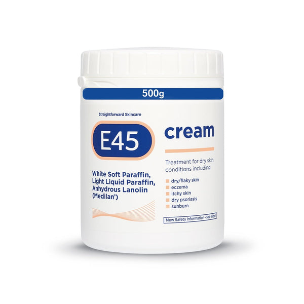 E45 Moisturiser, Body, Face And Hand Cream For Dry, Flaky Skin, Suitable For Eczema, Dry Psoriasis, Sunburn, 500g Tub