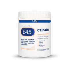 E45 Moisturiser, Body, Face And Hand Cream For Dry, Flaky Skin, Suitable For Eczema, Dry Psoriasis, Sunburn, 500g Tub