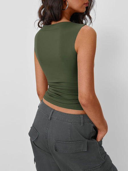 Trendy Queen Women Going Out Summer Tank Tops Spring Casual Basic Cute 2025 Sleeveless Shirt Vacation Fashion Outfit Clothes Army Green S