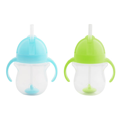 Munchkin Click Lock Tip & Sip Straw Cup Set | Baby & Toddler Sippy Cups with Straw| BPA Free Non Spill Cup| Baby Straw Cup| Weighted Straw Childrens Cups| 7oz/207 ml| 2 Pack| Green/Blue