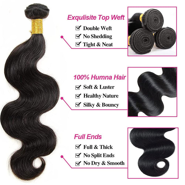 Body Wave Bundles Human Hair Bundles 10A Grade 100% Unprocessed Brazilian Virgin Hair Bundles Body Weave Wavy Bundles Human Hair (10 12 14)