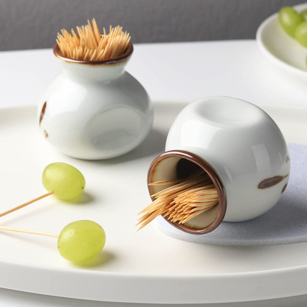forkmannie Ceramic Toothpick Holder Jar Set of 2 Toothpick Dispenser Container Cup for Holiday Dinner Table Centerpiece Decor