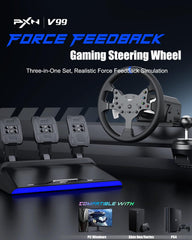 PXN V99 Gaming Steering Wheel, Driving Force Feedback Steering Wheel with Pedals and Shifter - 3.2NM, 270°&900°, 11.8 inch, 4 Paddle Shifters, Tools APP - Racing Steering Wheel for PC, Xbox and PS4