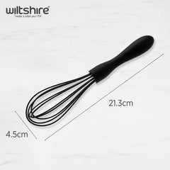 Wiltshire Silicone Whisk, Egg Whisk, Baking & Whipping Balloon Whisk, Heat-Resistant Utensil, Non-Stick, Non-Scratch, Midnight Black, 21x5x5cm