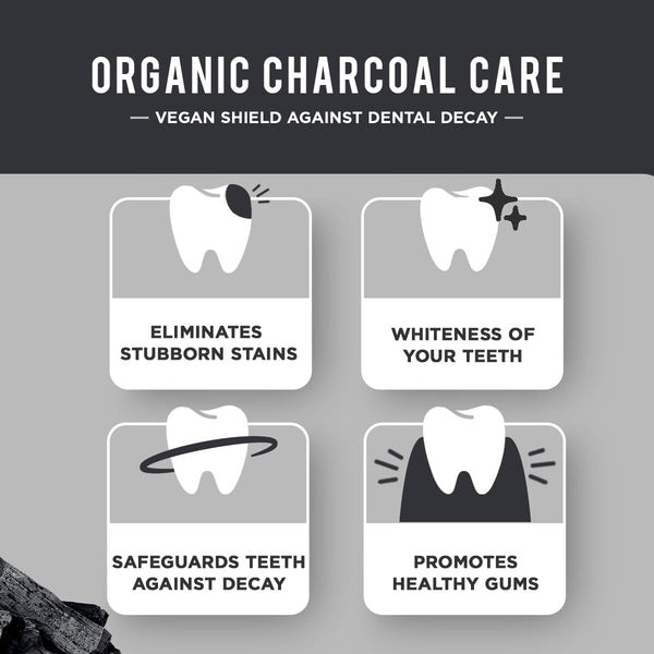 Dabur Charcoal Organic Toothpaste - 100ml | for Teeth Whitening, Brighter Smile & Healthy Gums | Natural Oral Care with Blend of Black Pepper & Ginger Extracts