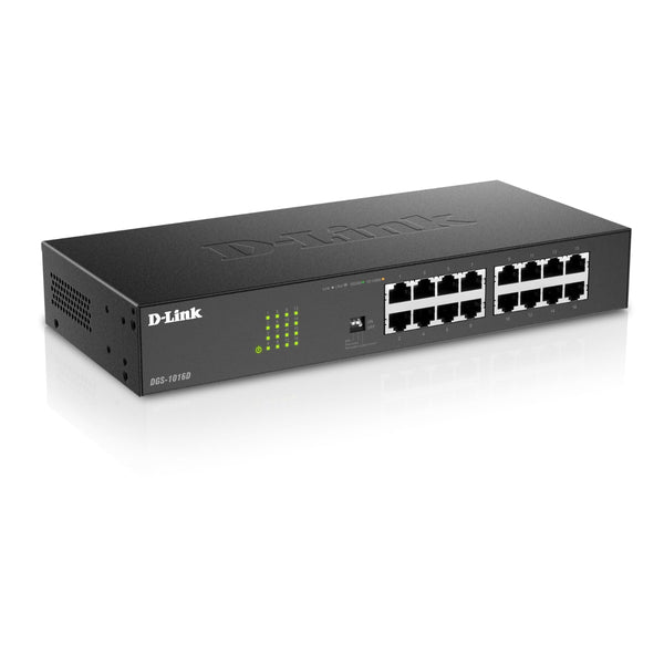 D-Link DGS-1016D 16-Port Green Ethernet Copper Gigabit Switch, Hub, Internet Splitter, Metal, Fanless, Plug and Play - UK Model, black DGS-1016D