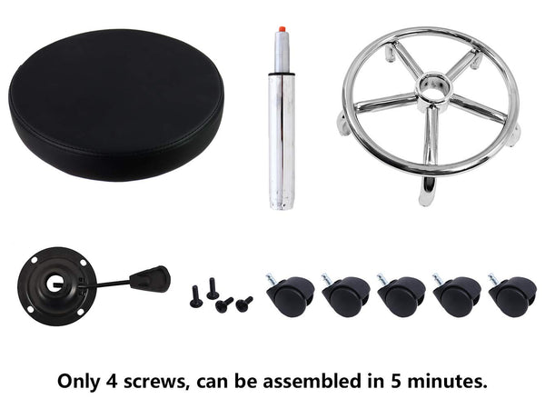 KKTONER PU Leather Round Rolling Stool with Foot Rest Swivel Height Adjustment Spa Drafting Salon Tattoo Work Office Massage Stools Task Chair Small (Black)