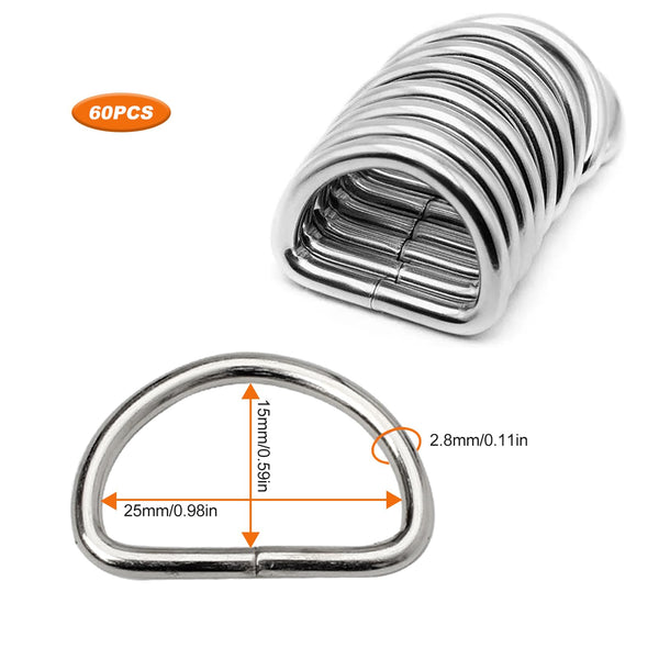 ReaJoys D Rings, 60Pcs Metal D-Rings Buckles for Bags 25mm Multi-Purpose D Shape Ring for Handbag Backpack Strap Belt DIY Accessories