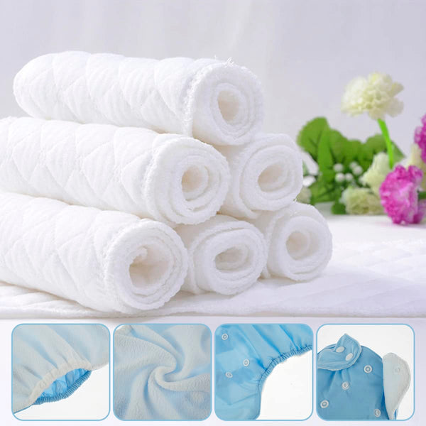 Deuson 7Pcs Baby Cloth Nappies Reusable Pocket Nappy Washable Adjustable Cloth Diapers Super Absorbent Cloth Nappies Multi-Color Comfortable Cloth Diapers for Baby Infants Boys Girls N