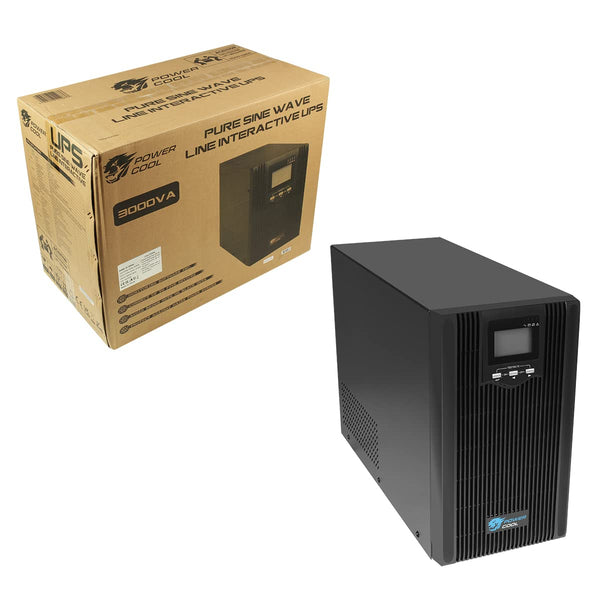 Powercool Smart UPS 3000VA 2 x UK Plug 3 x IEC, 2 x RJ45, 1 x USB LCD Display Power Supply Unit | Black