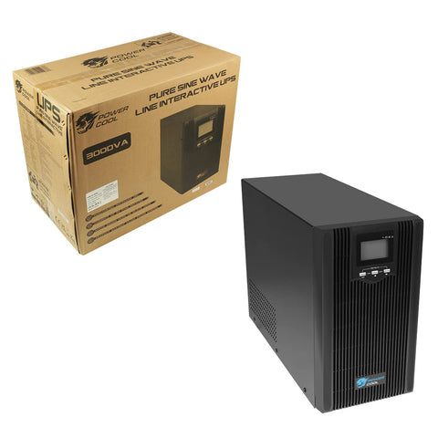 Powercool Smart UPS 3000VA 2 x UK Plug 3 x IEC, 2 x RJ45, 1 x USB LCD Display Power Supply Unit | Black