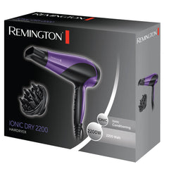 Remington Hair Dryer Ionic (Powerful, Fast Professional Styling, Diffuser, Concentrator, Ionic Conditioning for Frizz Free Hair, 3 Heat / 2 Speed Settings, Cool Shot, 2200W, Purple) D3190