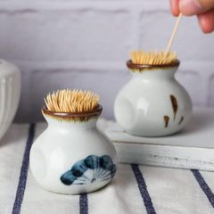 forkmannie Ceramic Toothpick Holder Jar Set of 2 Toothpick Dispenser Container Cup for Holiday Dinner Table Centerpiece Decor