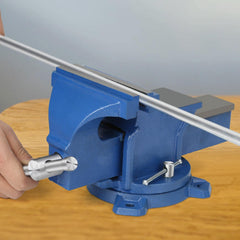Holdfiturn 6 Inch Table Vice Heavy Duty Bench Vice with 360 Degrees Swiveling Base Cast Iron Workshop Vise for Workshop Factory, Blue