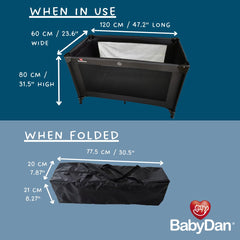 BabyDan Extra Large Travel Cot, 60x120cm (Baby Playpen) - Versatile Comfort for Your Baby's Sleep and Play