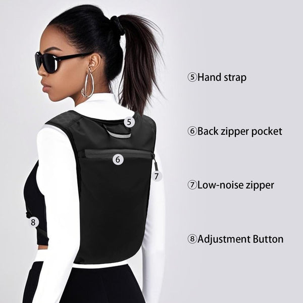 Unisex Running Vest with Phone Holder & Storage Adjustable Hydration Vest Lightweight & Breathable Running Backpack for Running Cycling Hiking (black, one size)