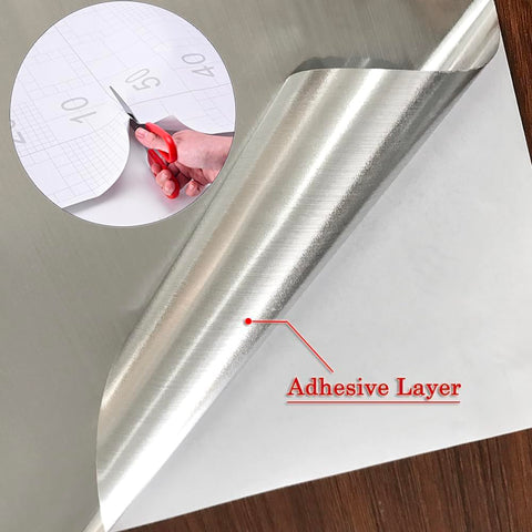 Yenhome Adhesive Film Furniture Silver Matt Metallic Extra Wide Self-Adhesive Film Furniture Silver for Kitchen Vinyl Worktop Kitchen Foils Brushed Stainless Steel for Table Cabinet Fridge 60 x 500 cm
