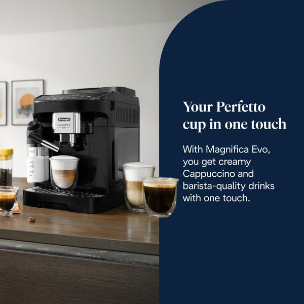 De'Longhi Magnifica Evo, Bean to Cup Coffee and Cappuccino Maker, 1450 watts, 250g bean container, 1.8L water container, ECAM292.81.B, Plastic, Black