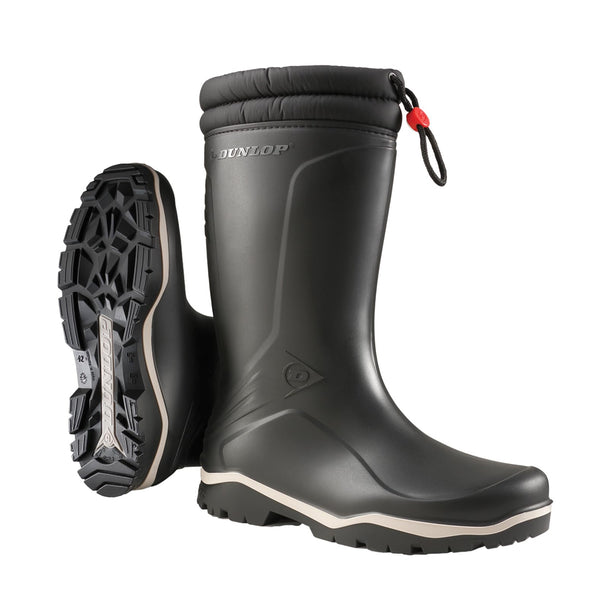 DUNLOP Blizzard - Unisex Winter Safety Insulated Fashion Thermal Boots, Black/Black, Waterproof and Chemical Resistant PVC Wellies with Fur Lining and Traction Outsole for Outdoor Fun - EU43, UK9