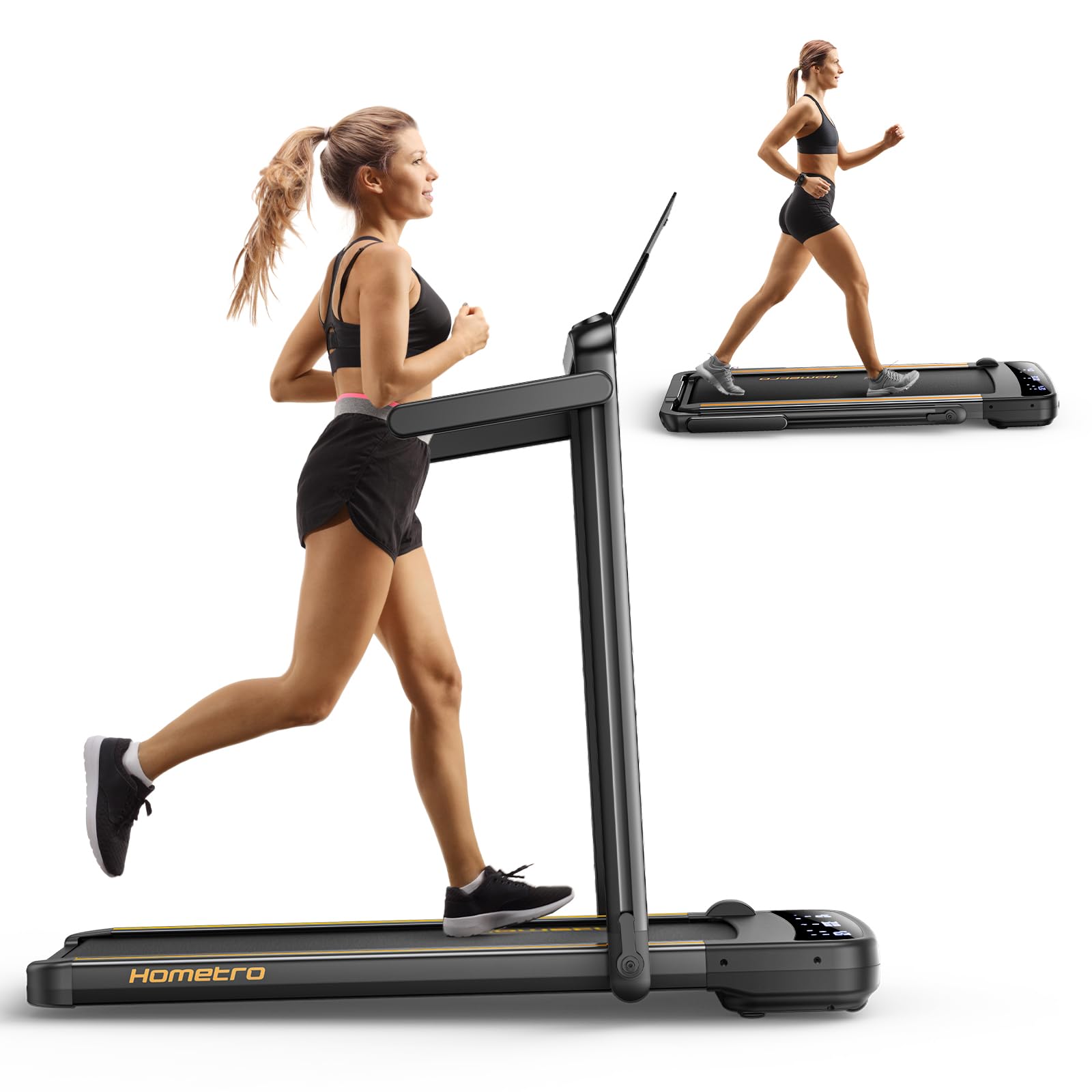 3.0HP Treadmills for Home Foldable, 2 in 1 Walking Pad & Running Machines for Home/Office 135kg, Dual LED Touch Screens Under Desk Treadmill, App& Remote Control, Assembly-Free