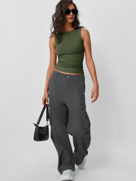 Trendy Queen Women Going Out Summer Tank Tops Spring Casual Basic Cute 2025 Sleeveless Shirt Vacation Fashion Outfit Clothes Army Green S