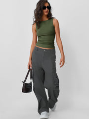 Trendy Queen Women Going Out Summer Tank Tops Spring Casual Basic Cute 2025 Sleeveless Shirt Vacation Fashion Outfit Clothes Army Green S