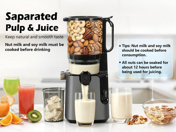 Juicer Machines with 5.8" Large Chute, 2-in-1 Cold Press Juicer for Whole Vegetables Fruits 400W, Masticating juicer Easy to Clean Juice Extractor Machine for Making Nut Mike, Juice, Premium Gray