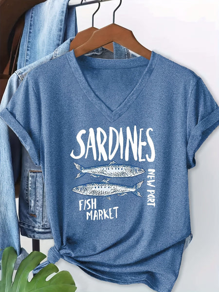Women's Sardines Fish Market V-Neck T-Shirt