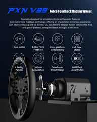 PXN V99 Gaming Steering Wheel, Driving Force Feedback Steering Wheel with Pedals and Shifter - 3.2NM, 270°&900°, 11.8 inch, 4 Paddle Shifters, Tools APP - Racing Steering Wheel for PC, Xbox and PS4